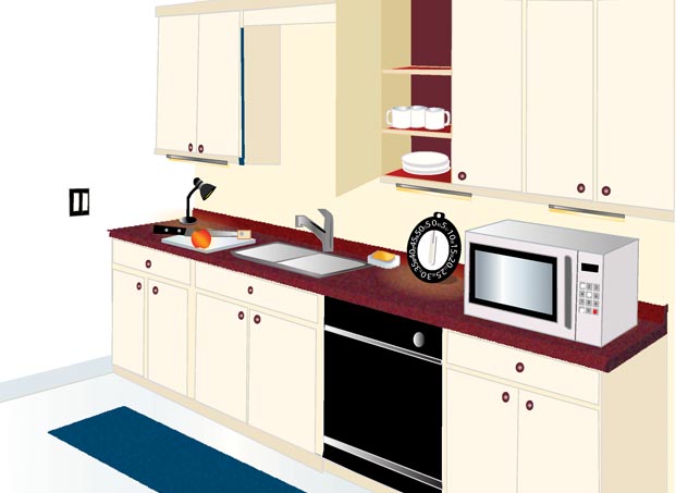 Illustration of high contrast kitchen.