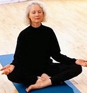 A woman practicing yoga