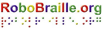 The Robobraille logo. It contains the name Robobraille in text and graphical braille