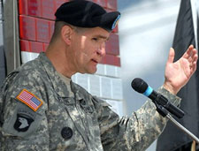 Master Sgt. Jeffrey Mittman at the microphone