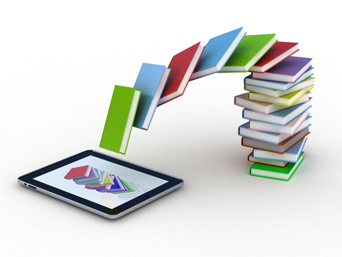 Books flying into a tablet