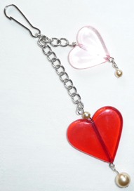 red and pink heart charm for a long cane