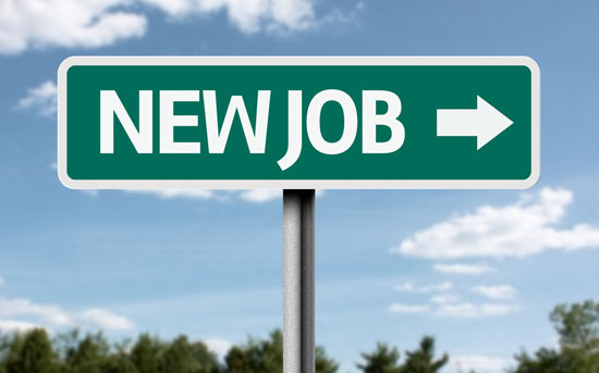 Street sign with the text 'New Job' and an arrow.