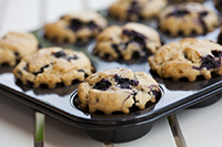 pan of blueberry muffins