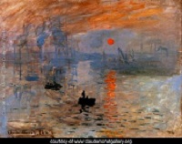 Monet painting of sunrise impression credited to claudemonetgallery.org