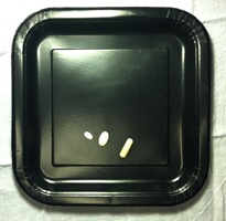 A black tray with light colored pills