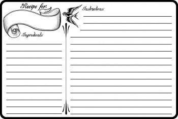 recipe card with lines and place for ingredients and instructions