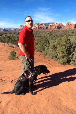Brian and Seeing Eye Dog, Bethany, hiking in Sedona, AZ