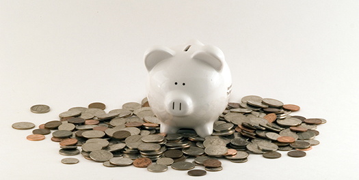 piggy bank surrounded by coins