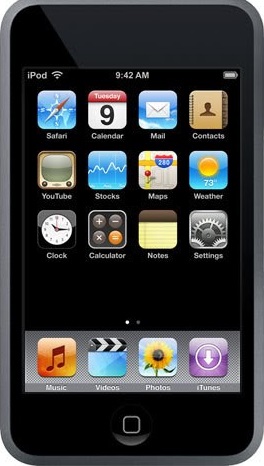 ipod with apps showing on screen