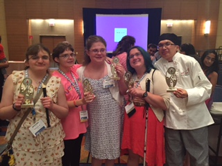 Megan Stanger (in center) with friends after CHARGE Idol     at the 12th International CHARGE Syndrome Conference 