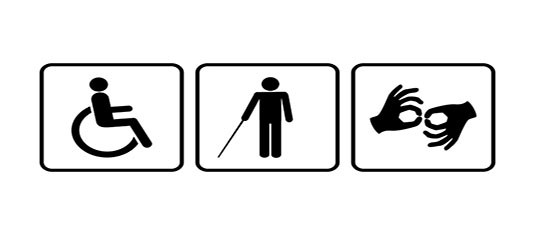 Three disability symbols representing the Americans with Disabilities Act