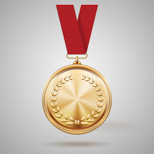 Gold Medal on a red ribbon