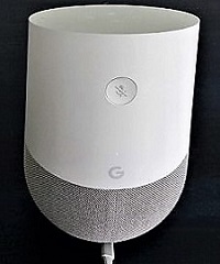 google home device round cylindrical object 5.5 inches tall by 3.3 inches wide