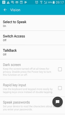 Android Select to Speak menu