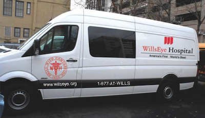 Wills Eye Hospital mobile detection van carrying equipment to the site