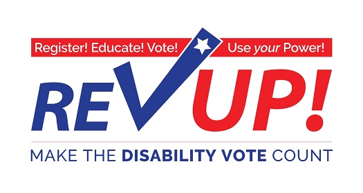 REV up campaign logo Make the Disability Vote Count courtesy of Association of People with Disabilities