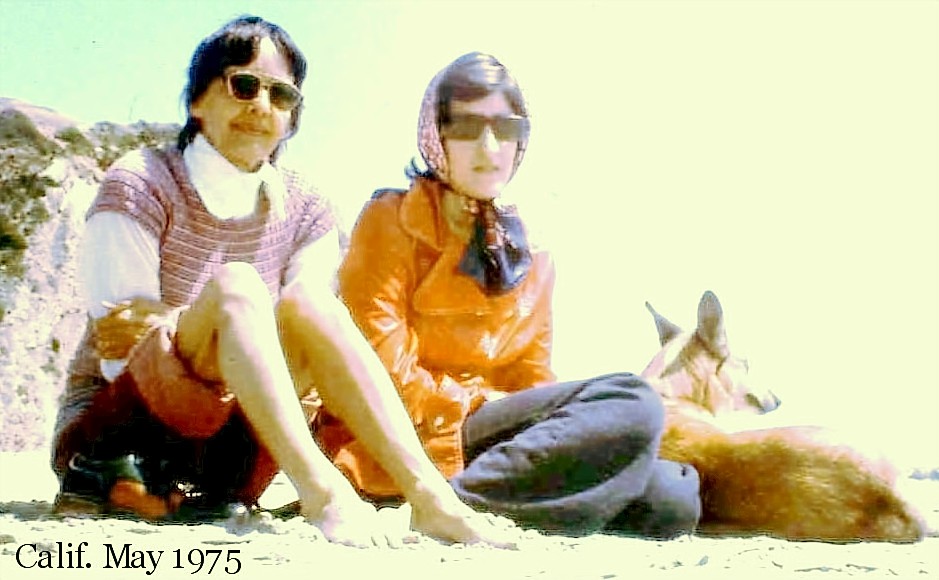 Sandra Burgess and her mother sitting together with text reading California 1975