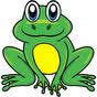 A drawing of a bright green frog, the logo of the Frog Town Low Vision Support Group