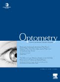 The cover of the journal Optometry. It is dark blue with pale blue lettering and contains a drawing of a human eye.