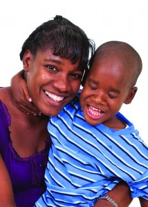 smiling mother and son