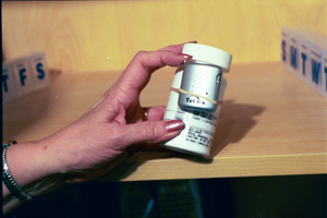 close up of Tel-Rx recording device for prescription labels