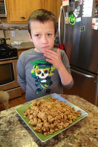 Eddie sampling some extremely crumbled bread